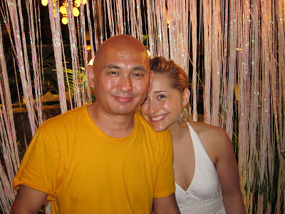 Lama Tenzin Dhonden, pictured here at a party with a friend, is alleged to have had sexual relations with a wealthy heiress.