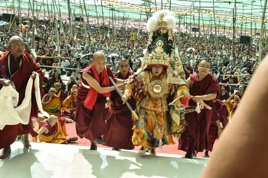 The State Oracles and their trances often take precedence at official events and state affairs, in front of thousands of Tibetans who witness the Dalai Lama and the Tibetan government receiving the oracles’ advice over and over again.