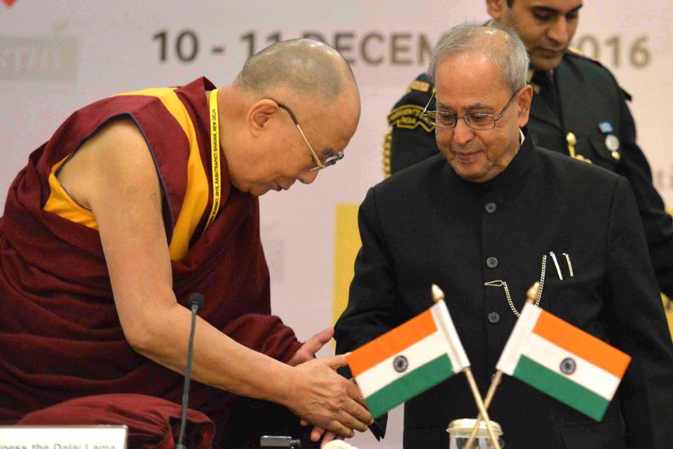 His Holiness the Dalai Lama with the then-Indian President Pranab Mukherjee. This incident put a strain on China-India relations, as China viewed the meeting as official support for the Dalai Lama’s stance.