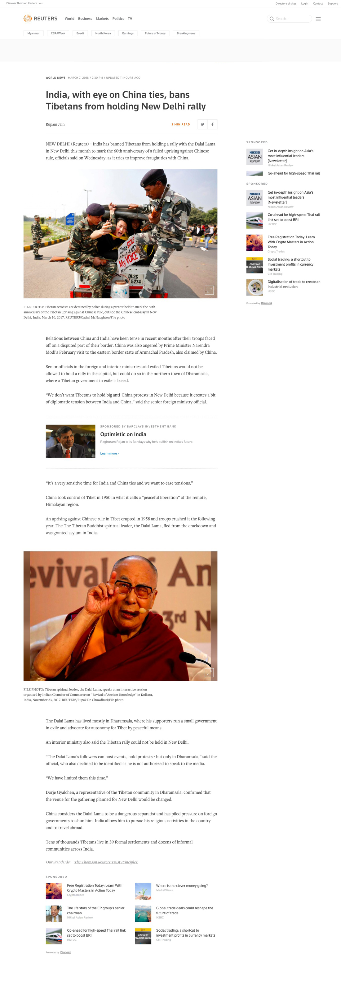 Click to enlarge (Source: https://www.reuters.com/article/us-india-china-tibet/india-with-eye-on-china-ties-bans-tibetans-from-holding-new-delhi-rally-idUSKCN1GJ1HP)